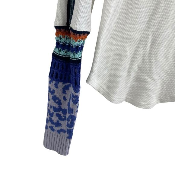 Free People Switch It Up Cuff White Waffle Thermal Crochet Top Small AS IS - Picture 2 of 7